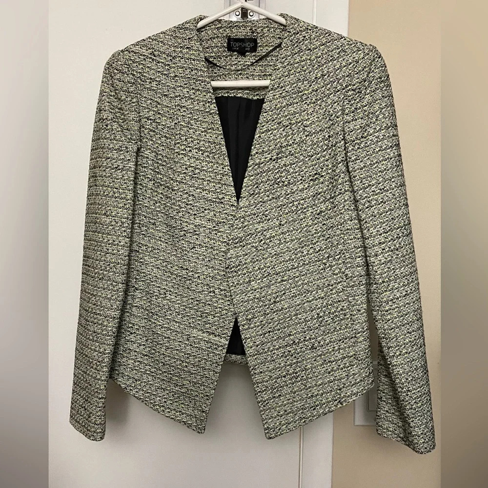 Nwot Topshop Green And Black Tweed Blazer Size 4